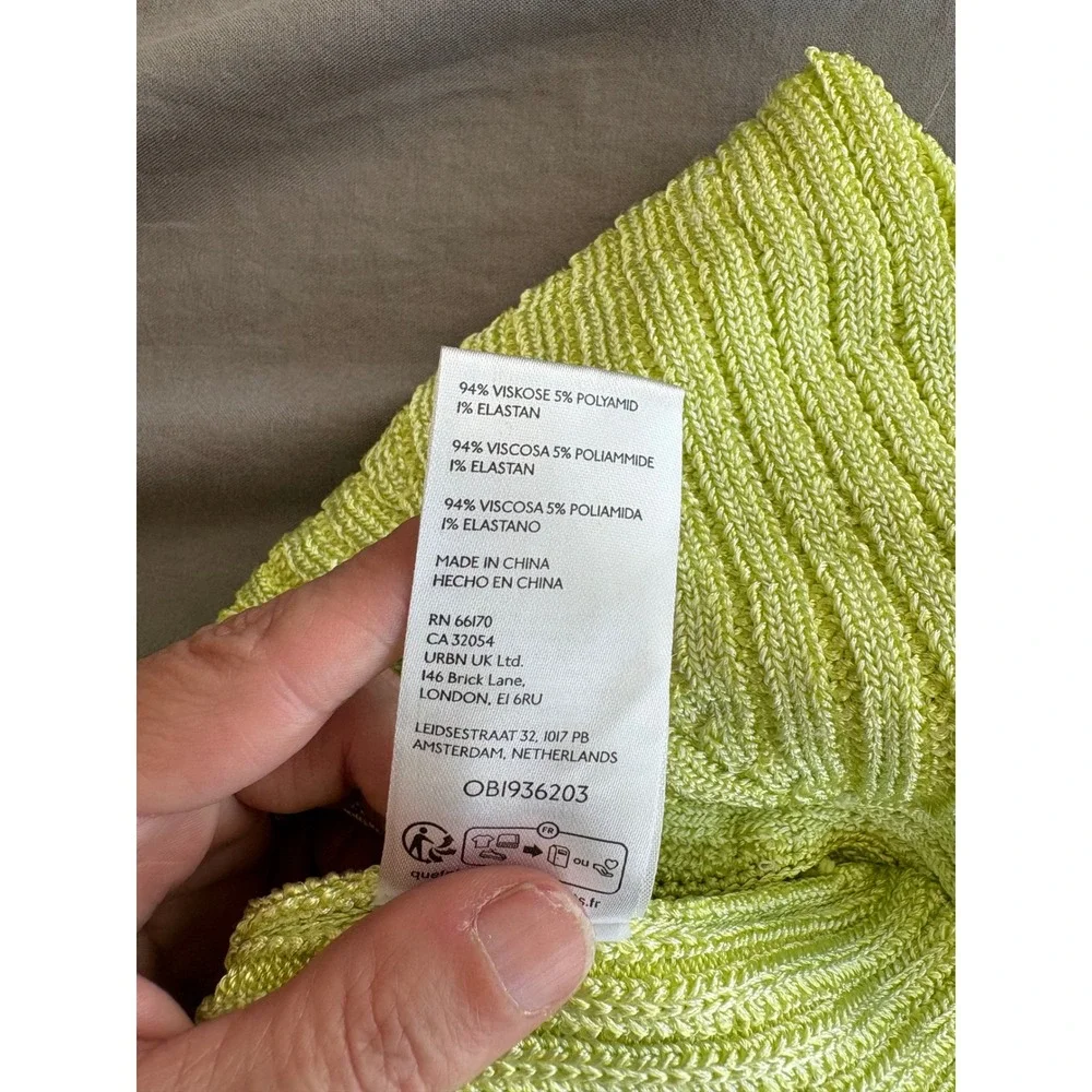 Free People Lime Green Ribbed Knit Scoop Neck Short Sleeve Crop‎ Top OB1936203 S
